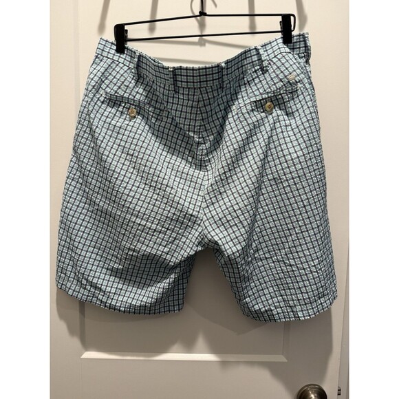Peter Milar Shorts Mens 38 x 9 Blue Check Crown Sport Seersucker Golf Casual - Picture 2 of 5